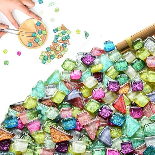 TOOSOAR 1000g Tessere Mosaico Piastrelle,Colore Misto Irregolari Pezzi di Vetro,Per Foto,Vasi Di Fiori,Specchi E Artigianato