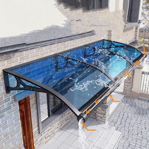 Pultbogenvordach Wandhalterung Aluminium Schwarz,Vordach Haustür Polycarbonat blau Überdachung für draußen Sonnenschutz Regenschutz,Türvordach mit Waschbecken (150 x 200cm)