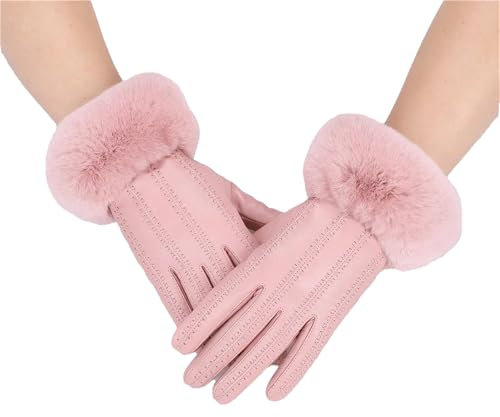 Warme Damen Lederhandschuhe Mit Manschetten Fleece Gefütterter Flauschiger Handschuh pink XL