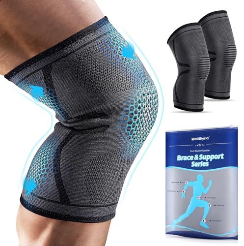 WellSync Kniebandage Männer Damen Kompression Stabilität Kniestütz für Gelenkschmerzen Meniskusriss Arthritis, Verletzungen Rutschfest Atmungsaktiv Knee Brace für Sport Laufen Joggen, 2er Set