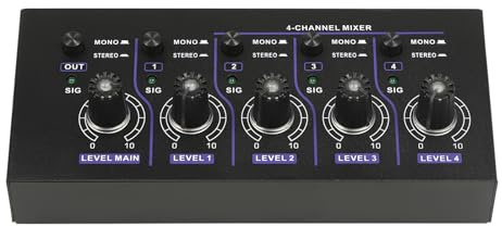 Mini mixer audio stereo a 4 canali, mixer audio stereo ultra basso rumore per microfoni chitarre bassi tastiere mixer strumenti