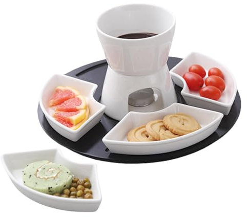 Schokoladenfondue Set, Keramik Schokoladen Fondue Becher Mit Snacktablett, Schokofondue Tasse Schmelztopf Für Schokolade Und Käse Keramikschale Mit Teelichthalter Für Strände, Partys, Picknicks