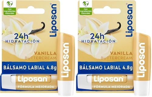 Liposan Vainilla (1 x 5,5 ml), bálsamo labial de cuidado intensivo, cacao de labios de textura ligera, bálsamo hidratante para unos labios suaves y tersos (Paquete de 2)