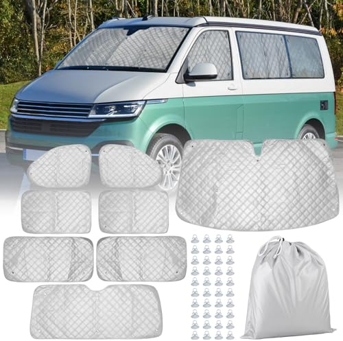 CICMOD Sonnenschutz Frontscheibe für T5 T6 Wohnmobil Transporter Thermomatten, 8PCS Innen Frontscheibenabdeckung Thermomatte Fahrerhaus - Verdunkelung Okklusion
