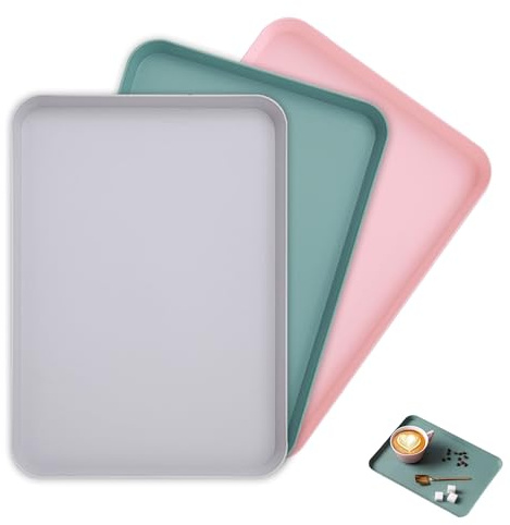 3 Stück Serviertablett, Kunststoff Tablett, Rechteckig Tray (29x21x3cm)
