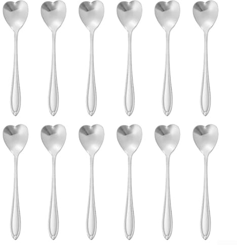 Set Of 12 Elegant Heart Shaped Coffee Spoons, Stainless Steel Coffee Teaspoons, Elegant Long Handle Tool For Stirring Beverages And Desserts (silver)