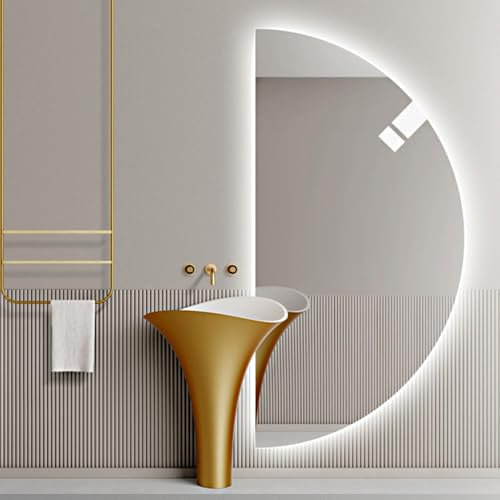 Mirocrafta Specchio da Bagno Intelligente a Mezzaluna, Specchio per Trucco Moderno Retroilluminato, Specchio Decorativo a Corpo Intero, Interruttore Tattile, Anti-nebbia e Antideflagrante(Left Cut,80x