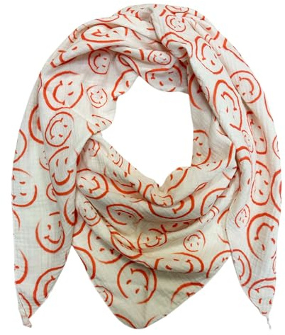 Jeamis XL Dreieck Strickschal Smiley Frühling Schal 100% Baumwolle Made in Italy Fashion Tuch Dreieckschal Smile Stola Herbst Frühling Tuch