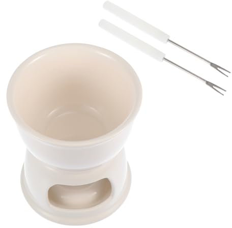 HOLIDYOYO 1juego Cerámica Fondue y De Pots Blancos Tenedores De Inoxidable y Reuniones Decorativo y Práctico