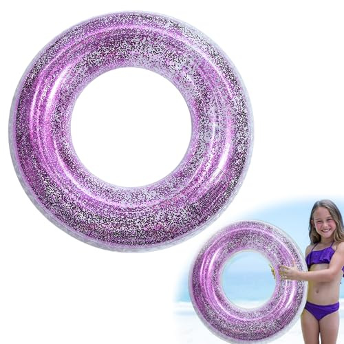 LUMOOM Anello da nuoto gonfiabile, con paillettes, anello da nuoto in PVC, trasparente, per adulti, piscina, spiaggia di sabbia e feste (viola)