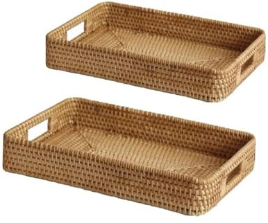 Frutero de ratán Tejido a Mano, Cesta de Frutas, Bandeja Rectangular para Sala de Estar, Cesta para Guardar Pan y Verduras, Bandeja para té y Frutas.