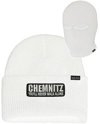 No Face No Name Sturmhaube/Mütze Chemnitz You´LL Never Walk Alone in schwarz weiß rot blau grün gelb I Balaclava Beanie I Einheitsgröße (DE/NL/SE/PL, Alphanumerisch, Einheitsgröße, Weiß)