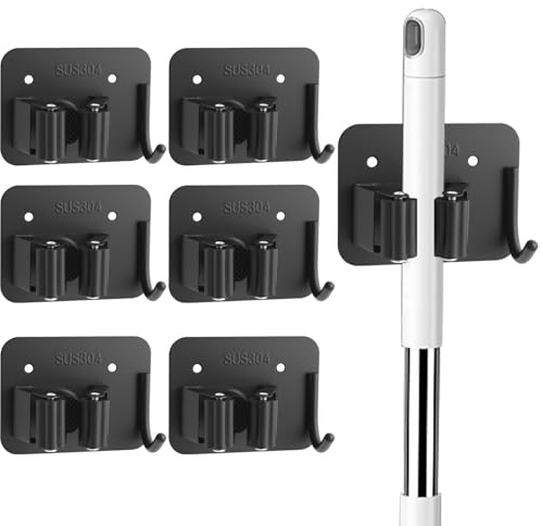 Zosenyer Besenhalterung Wand, 6 Stück Gerätehalter, Edelstahl Besen Wandhalterung Besenhalter für Wischmopp, Besen, Schaufel, Gartengeräte Werkzeughalter, für Garage, Küche, Balkon, Garten, Schwarz