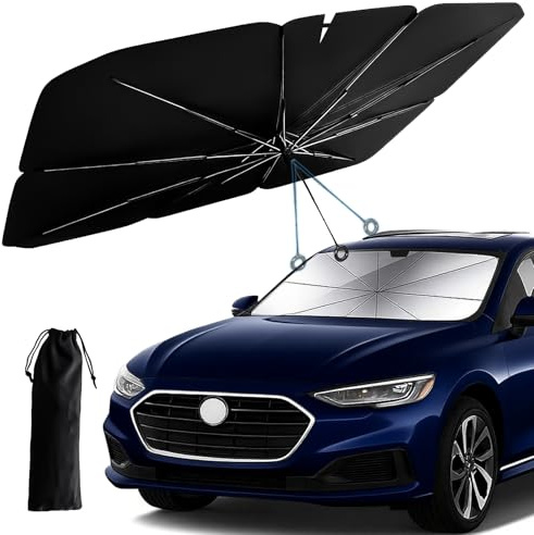 DmDoyy Parasol Coche Delantero, Diseño Con Cordón De Tracción Paraguas Parasol Coche, Resiste A Los Rayos UV Parasol Plegable, Para Berlina Y SUV, 140 X 75 CM