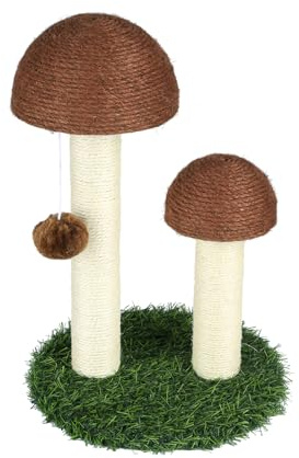 Árbol de gato flor con gran rascador, rascador de gato, poste sisal con forma de hongo para gatito, marrón, 47 cm, 30 x 30 x 47 cm