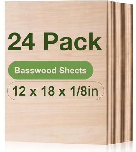 ROBOTIME Linden Furniere Sperrholzplatten, 24 Stück, 420 x 305 x 3mm, Rechteckig, Unbehandelte Holzplatte für DIY Basteln und Heimwerken