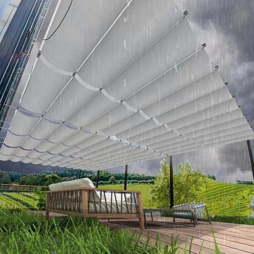 Auvent ondulé rétractable sur mesure – Pare-soleil résistant aux UV et aux intempéries pour balcon, pergola et jardin, sans perçage, avec œillets et corde