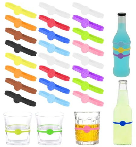 24 Stück Glasmarkierer,Glas Markierung Trinkgläser,Gläser Markieren,Glasmarker Silikon,Weinglas Markierer,Wiederverwendbar Getränke Markierer,Gläsermarkierer Für Partybecher Weingläser Cocktailgläser