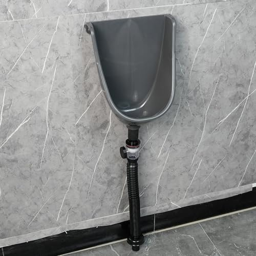 Urinoir sans eau pour homme – Urinoir mural en plastique avec tuyau de vidange respectueux de l'environnement idéal pour garage, abri de jardin, jardin et utilisation en extérieur (gris)
