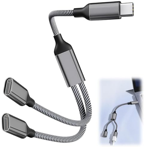 USB C Splitter 2 Port, 2 In 1 Type C Male to Dual USB C Female Adapter USB Double Adapter Headphone and Transmission Splitter Cable for Samsung/Huawei/Oppo/Sony/Nokia/Laptop/Mac/Iphone 15 Series