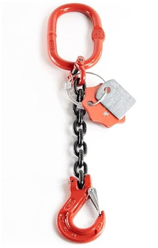 Alfa Logistik Kettengehänge 1-Strang 10mm x 5m - Hochfest Anschlagkette - Krankette Robuste Ausführung - Verzinkte Kette Güteklasse 8, Kette für Kräne mit Gabelkopfhaken