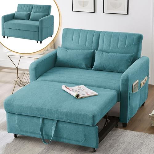 Aunvla [Sofabett mit Schlaffunktion] Zweisitzer-Klappsofa, ausziehbares Design, schlicht und modern, zeitgemäßer Stil, dreistufig verstellbare Rückenlehne, atmungsaktiver Baumwoll-Leinen-Stoff