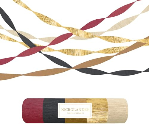 NICROLANDEE 5 Rollen Bordeauxrot Gold Schwarz Krepppapier-Luftschlangen | Dekorationen zur Zaubererschul-Party, Zauberer-Geburtstag, Abschlussfeier, Neujahr, runder Geburtstag