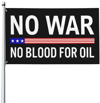 Bandera de Venezuela No a la guerra, no a la sangre por el petróleo de 90 x 150 cm para decoración de jardín y patio.