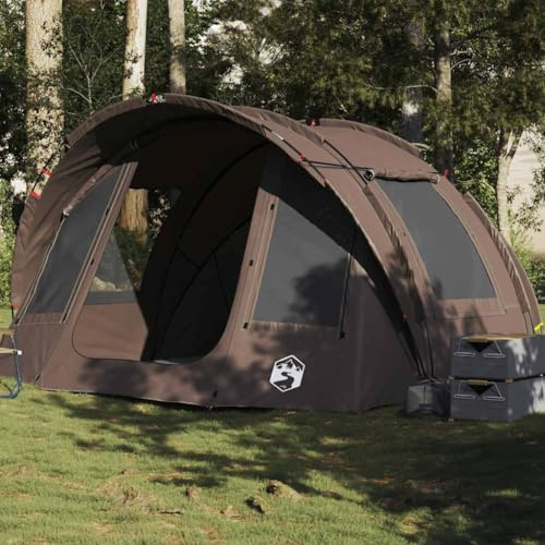 Owoxanthellate Angelzelt 2 Personen Braun 330x315x176 cm, wasserabweisendes 185T Polyester, Glasfaser Gestell, 5 Fenster, Camping Shelter für Angeln & Trekking