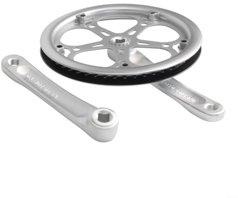Shophubio Fahrrad-Kurbelgarnitur aus Aluminiumlegierung, zusammenklappbar, mit 52T-Kettenblatt, 170 mm Kurbelarm für Vierkant-Tretlager, Singlespeed, Multi-Speed für Kurbel mit (Silber)