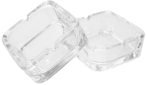 ORFOFE Cenicero de Vidrio Transparente Cuadrado 9,4x9,4x4 Cm 2 Piezas, Portátil Prueba de Viento, para Coche, Hogar, Oficina y Exteriores, Cenicero Retro Multiusos para Interiores