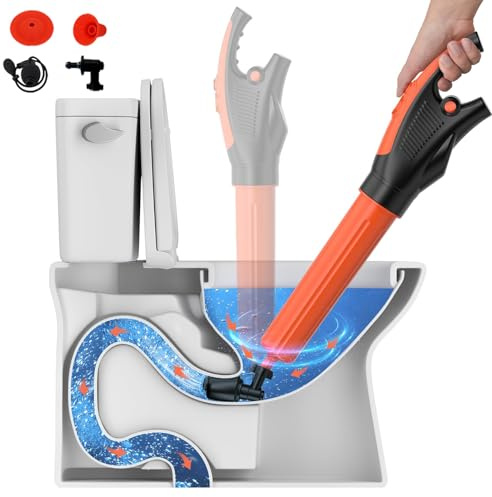 Handheld Toilet Plunger Gun, Electric Toilet Unblocker Tool with Real-Time Barometer, Splash-Proof Design, High Pressure Clog Clearing Machine, for Unclogging Toilets, Sinks, Washbasins