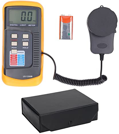 Luxmètre numérique d’éclairement, Affichage LCD 0,1–200 000 LX, luxmètre avec boîte de Rangement, unités LX/FC commutables pour la Photographie en bibliothèque et l’éclairage de