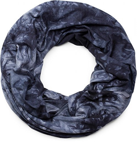 styleBREAKER Loop Schlauchschal mit Batik Muster, Vintage washed Look, Schal, Tuch, Unisex 01017041, Farbe:Dunkelblau-Blau