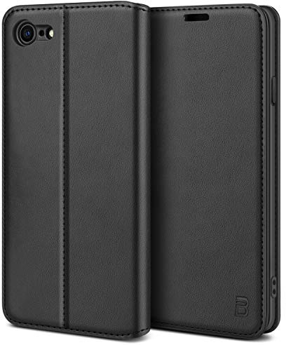 BEZ Hülle für iPhone 7 Hülle, Handyhülle Kompatibel für iPhone 7/ iPhone 8 Tasche, Case klappbar aus Klappetui mit Kreditkartenhaltern, Ständer, Magnetverschluss - Schwarz