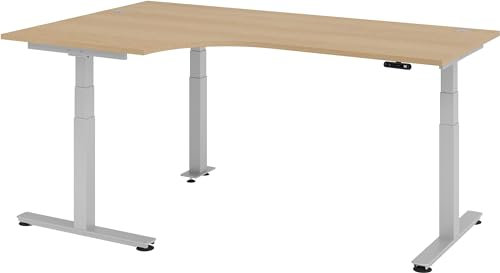 Bümö® ergonomischer Eckschreibtisch elektrisch höhenverstellbar | elektrischer Bürotisch | höhenverstellbarer Büroschreibtisch mit Memoryfunktion in L-Form: 200x120 cm Eiche