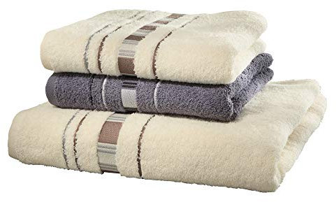 Erwin Müller Frottier Handtuch-Set, Frottier-Set - Achern - 2 Handtücher und 1 Duschtuch - beidseitige Schlaufen - strapazierfähig - voluminös - Natur/grau - 100% Baumwolle - 500g/m²