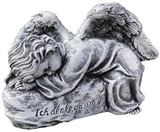 Grabschmuck Engel auf Fels Ich denke an Dich frostfest wetterfest Steinfigur