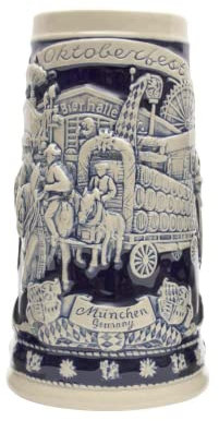 E.H.G Beer Stein Blue Munich Oktoberfest Beer Wagon Beer Mug | .7 Liter