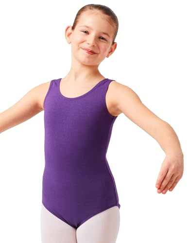 tanzmuster Ballettanzug Mädchen ärmellos - Lissy - weiche Baumwolle - Ballettbody Kinder Ballett Trikot - lila, 116/122