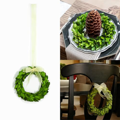 Boxwood Wreath Mini 6 inch Preserved Round Boxwood Wreath, Spring Wreath Door Wall Hanging Window Wedding Party Decoration Farmhouse Decor(3 pcs)