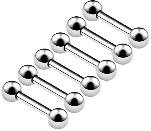 KJM FASHION 6 Stk Chirurgischer 316-l-stahl Straight Barbell 1,6 mm 14 g 10mm 3/8 4mm Kugel Tragus Helix Rook Eyebrow Ohrringe Daith Piercing Schmuck 6326