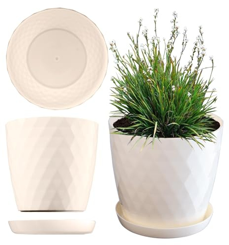 KADAX Blumentopf mit Untersetzer aus Kunststoff Ø16cm, Creme, Pflanzkübel für Innen- & Außenbereich, auch ideal für Badezimmer oder Toilette lebendige Farben bringen frische Akzente in Ihr Zuhause
