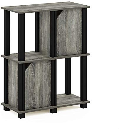 Furinno Brahms 3-Tier Storage Shelf with 2 Doors, French Oak Grey/Black