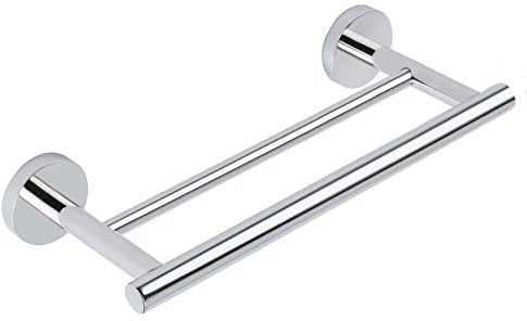 SAYAYO Porte-Serviettes de Salle de Bain Double Barres Anneau Porte Serviette Mural, Support Serviettes Chrome Poli en Acier Inoxydable SUS304 Fixé au Mur Longueur 30CM, EGYT3002-C