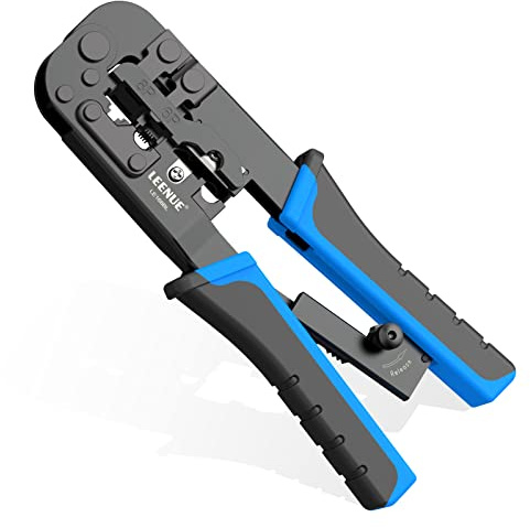 LEENUE Herramienta de crimpado RJ45 Ethernet crimpadora de trinquete, corte, tira para conector RJ22 RJ11/RJ12 RJ45