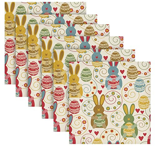 Oster-Tischservietten, 6er-Set, Oster-dekorierte Eier, lustige Hasen, quadratisch, Premium-Polyester-Tischwäsche, 50,8 cm, Servietten für Dinnerpartys