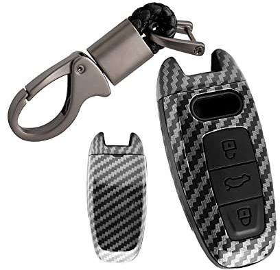 HIBEYO Smartkey Autoschlüssel Hülle passt für A6L A6 A7 A8 Q7 Q8 E-Tron schlüsselhülle Carbon Soft Case Schutzhülle Fernbedienung Gehäuse Schlüsselbund Schlüsselbox-Kohlefaser schwarz