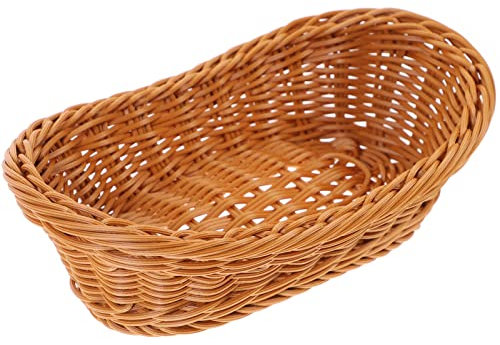 Alipis Imitation Rattan Woven Bread Basket, Oval Food Serving Basket Wicker Fruit Storage Basket Rustic Farmhouse Snack Display Bowl Food Container Holder Tray for Home, Kitchen, Restaurant, Cafe,