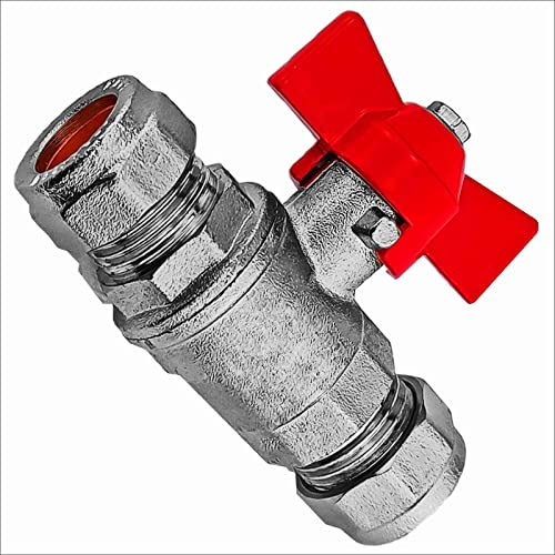 MegaHaustechnik Kugelhahn aus Messing Trinkwasser geeignet mit Flügelgriff rot, für Kupferrohr Außendurchmesser 18mm mit Klemmringverschraubung Absperrventil Absperrhahn Hahn Ventil